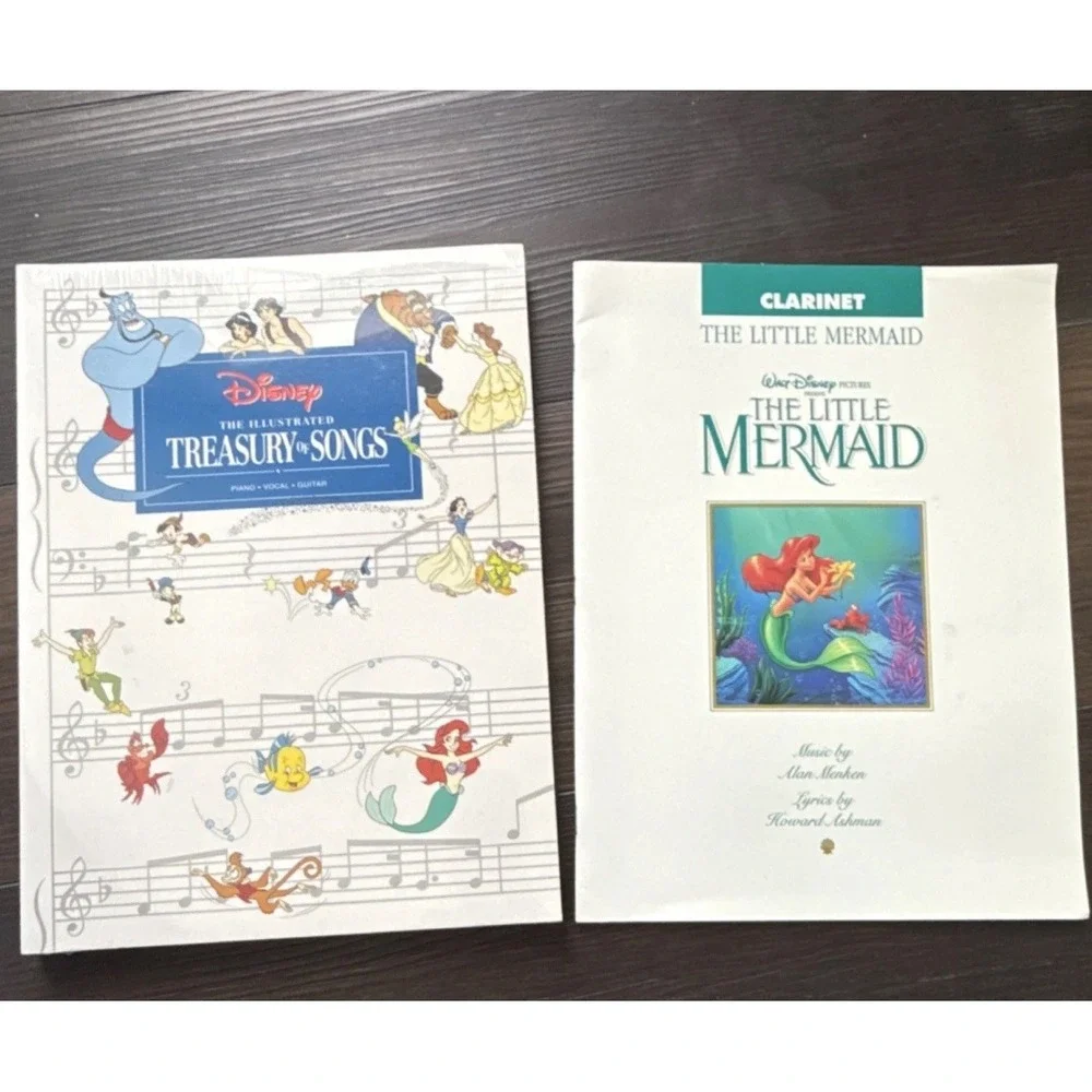 Disney Sheet Music Lot Illustrated Treasury of Songs + Little Mermaid Clarinet